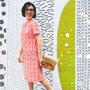 Vintage 1960's Peach Plaid Midi Dress